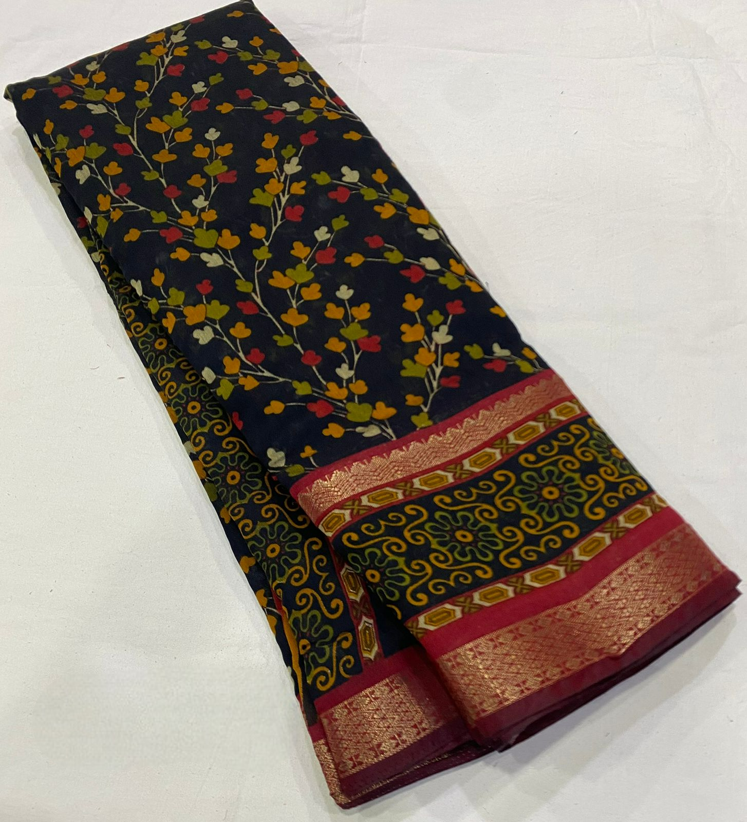 Mangalgiri Style Cotton Printed Saree - Maroon